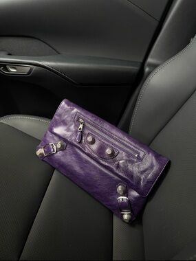 Balenciaga Giant 21 Envelope Clutch Purple Lambskin Silver Hardware Authentic